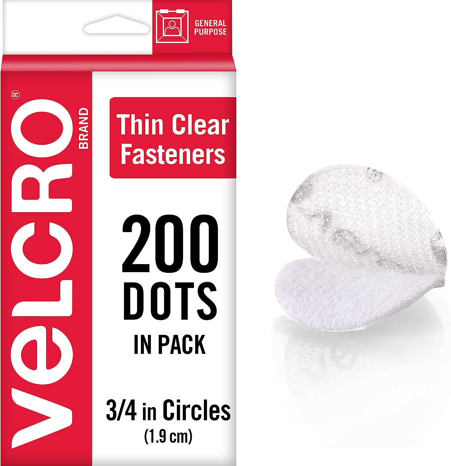 VELCRO Brand Thin Clear Dots with Adhesive | 200Pk | 3/4" Circles | For Crafting School Projects, Home and Office Organization | Low Profile Design - Image 1